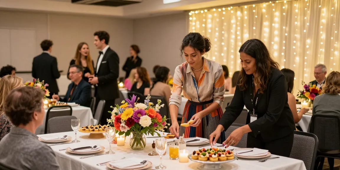 Party planner Mississauga coordinating a vibrant celebration with elegant decor and happy guests.