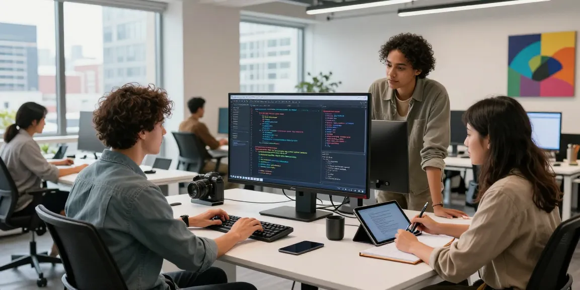 Team collaborating in a modern office on the WPS Official Website tech project, showcasing vibrant workspace.