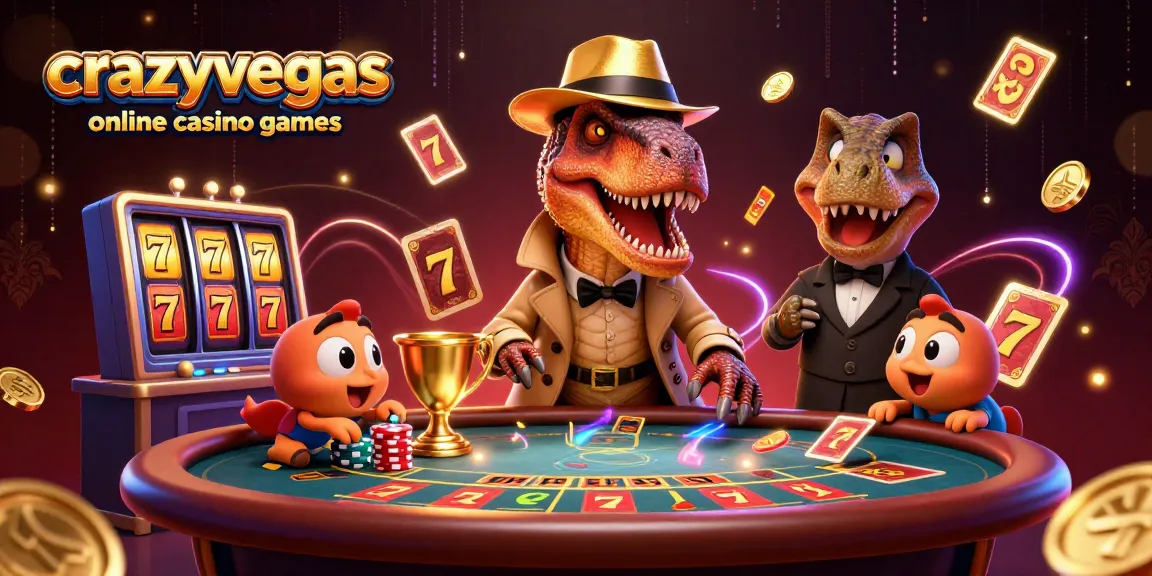 Play thrilling crazyvegas online casino games featuring a velociraptor card counter at a blackjack table.